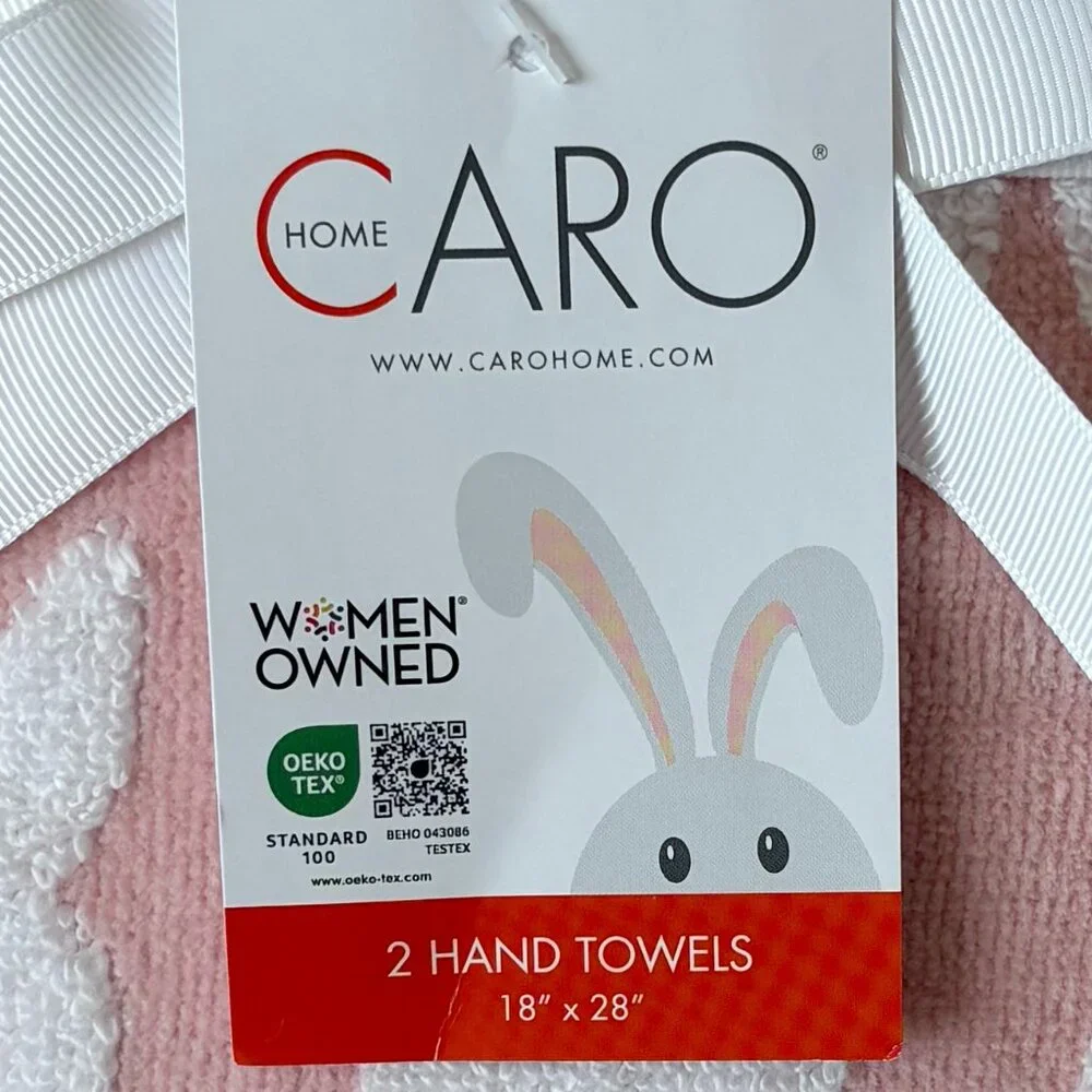 NWT - Caro Home 2 pk Bunny Back Rows Hand Towels - Pink